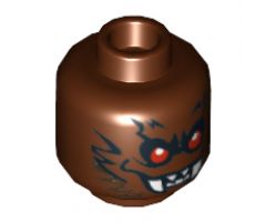 Minifigure, Head Alien with Fangs, Red Eyes and Black Fur Pattern - Hollow Stud