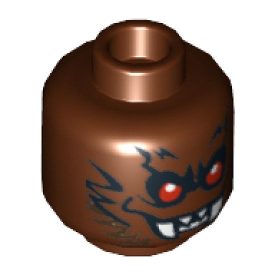 Minifigure, Head Alien with Fangs, Red Eyes and Black Fur Pattern - Hollow Stud