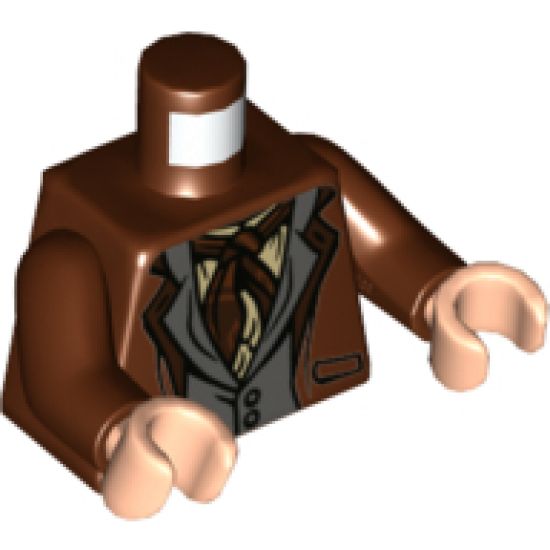 Torso Harry Potter Suit, Dark Bluish Gray Vest, Dark Brown Ascot, Tan Shirt Pattern / Reddish Brown Arms / Light Nougat Hands