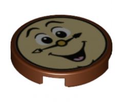 Tile, Round 2 x 2 with Bottom Stud Holder with Laughing Clock Face Pattern (Cogsworth)