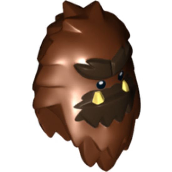 Minifigure, Head, Modified Yeti with Shaggy Hair and Dark Brown Fur and White Fangs Pattern