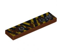 Tile 1 x 4 with Black and Yellow Danger Stripes and Tow Rings Pattern