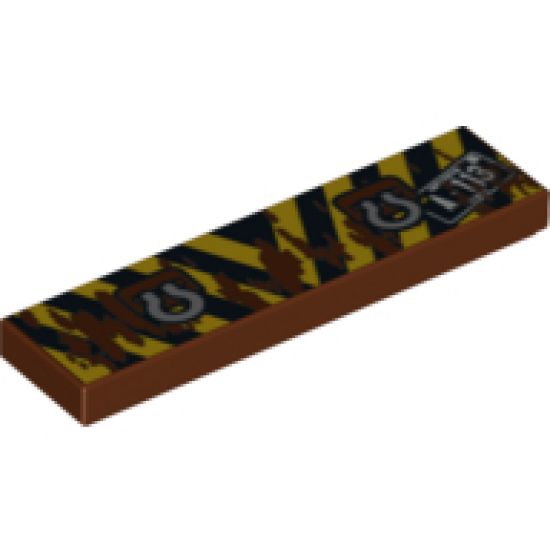 Tile 1 x 4 with Black and Yellow Danger Stripes and Tow Rings Pattern