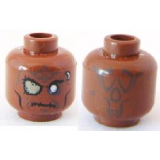 Minifigure, Head Alien with PotC Zombie with Silver Eye and Eyepatch Pattern - Blocked Open Stud