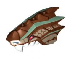 Animal, Body Part Dragon Head (Ninjago) Upper Jaw Spiny with Dark Tan Scales, Sand Green Stripes, and White Teeth Pattern