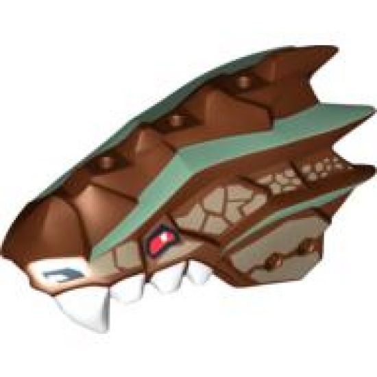 Animal, Body Part Dragon Head (Ninjago) Upper Jaw Spiny with Dark Tan Scales, Sand Green Stripes, and White Teeth Pattern