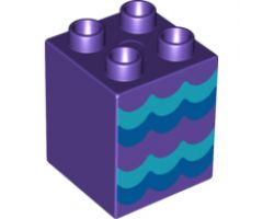 Duplo, Brick 2 x 2 x 2 with Blue Waves Pattern