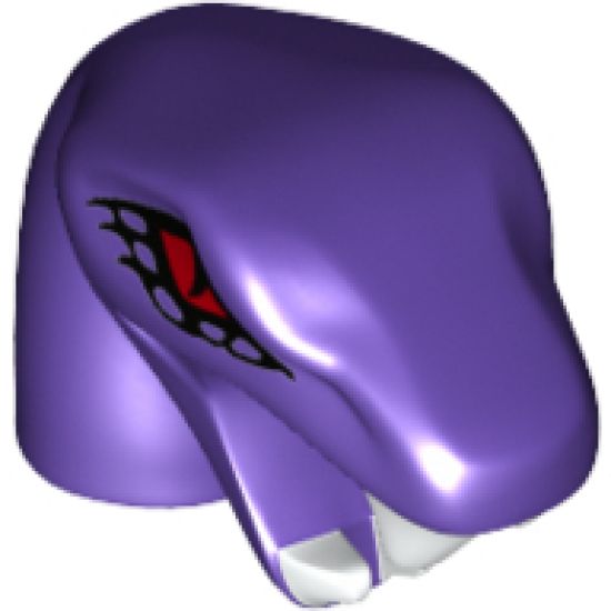 Minifigure, Head, Modified Snake Short Neck with Open Mouth with White Fangs and Red Eyes Pattern