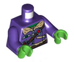 Torso Aviator Jacket with Silver Badge, Radio and Brown Belts Pattern / Dark Purple Arms / Bright Green Hands