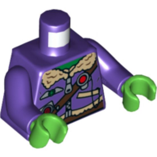 Torso Aviator Jacket with Silver Badge, Radio and Brown Belts Pattern / Dark Purple Arms / Bright Green Hands