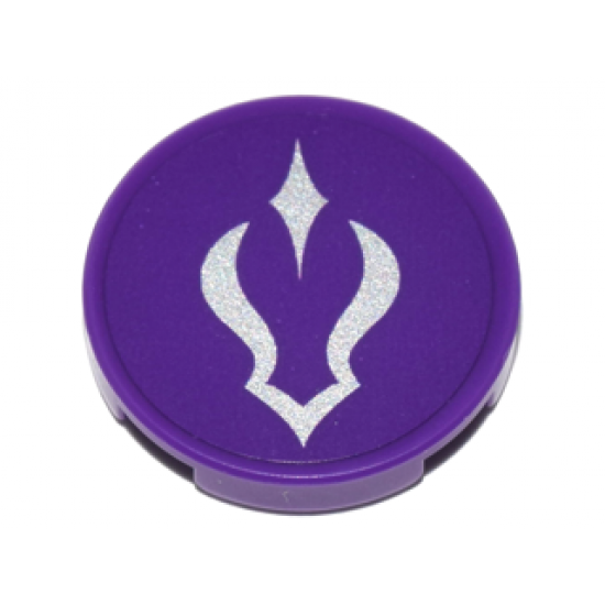 Tile, Round 2 x 2 with Bottom Stud Holder with Silver Curved Shadow Symbol on Dark Purple Background Pattern (Sticker) - Set 41180