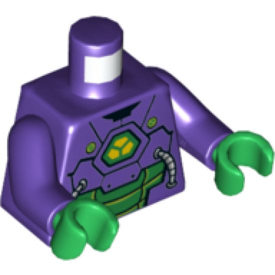 Torso Armor with Lex Luthor Warsuit with Yellow and Green Hexagon Logo and Green Armor Plates Pattern / Dark Purple Arms / Green Hands