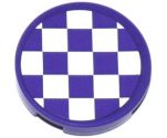 Tile, Round 2 x 2 with Bottom Stud Holder with Dark Purple and White Checkered Pattern (Sticker) - Set 41129