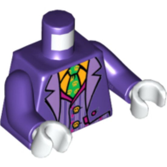 Torso Batman Suit with Lavender Lapels, Striped Vest, Bright Light Orange Shirt and Bright Green Tie Pattern (Joker) / Dark Purple Arms / White Hands
