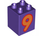 Duplo, Brick 2 x 2 x 2 with Number 9 Orange Pattern