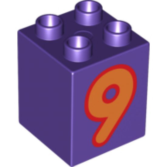 Duplo, Brick 2 x 2 x 2 with Number 9 Orange Pattern