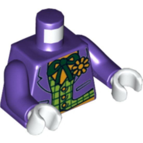 Torso Batman Suit with Lime Green Vest, Dark Green Bow Tie and Yellow Flower Pattern (Joker) / Dark Purple Arms / White Hands