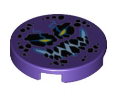 Tile, Round 2 x 2 with Bottom Stud Holder with Black Rock Teeth and Spots, Narrowed Yellow Eyes, Blue Electrified Evil Smile (Bouldron) Pattern