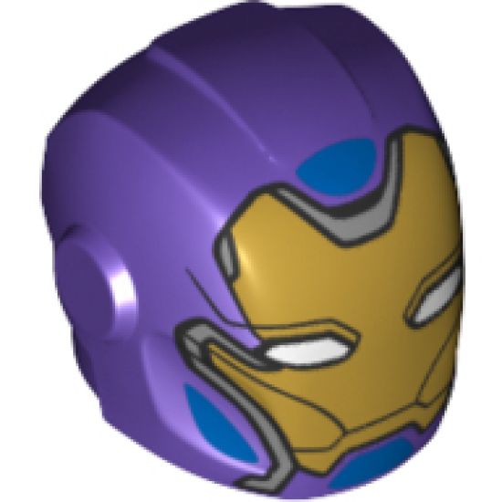 Minifigure, Headgear Helmet Armor Plates and Ear Protectors with Gold Faceplate and Blue Highlights Pattern