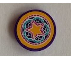 Tile, Round 2 x 2 with Bottom Stud Holder with Star and Floral Ornament Pattern (Sticker) - Set 41313