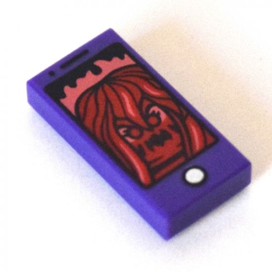 Tile 1 x 2 with Cell Phone / Smartphone and Dark Red Ghost Pattern