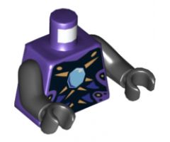 Torso Ninjago Snake with Light Blue Gem and Black and Gold Scales Pattern (Pythor) / Black Arms / Black Hands