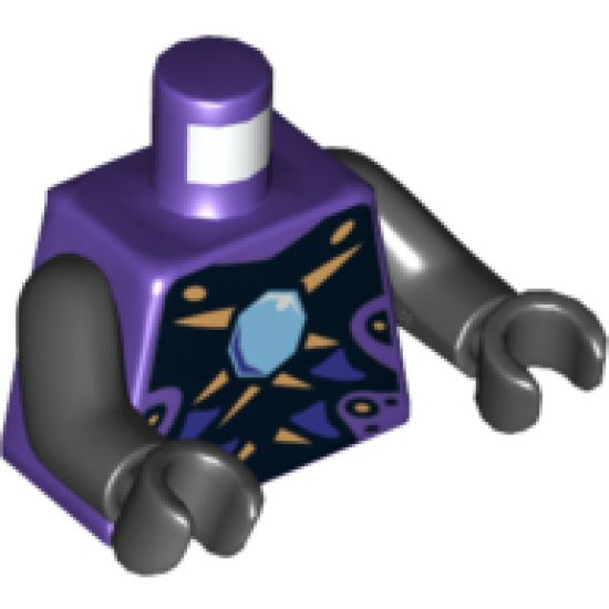 Torso Ninjago Snake with Light Blue Gem and Black and Gold Scales Pattern (Pythor) / Black Arms / Black Hands