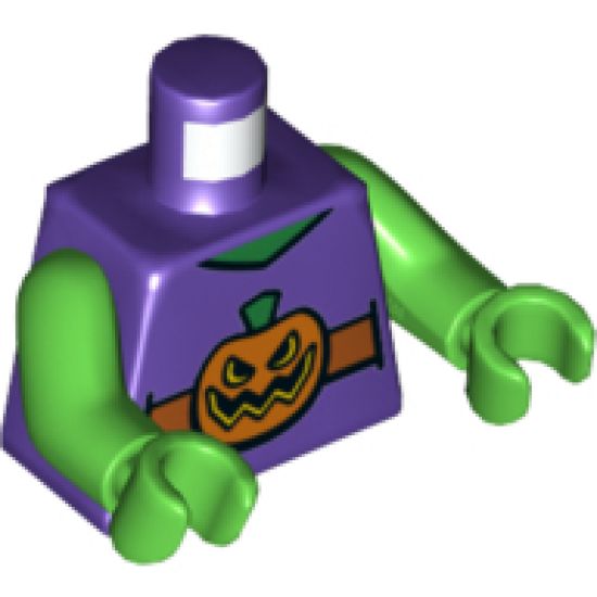 Torso Vest with Dark Orange Belt and Orange Pumpkin Jack-o-Lantern Buckle Pattern / Bright Green Arms / Bright Green Hands