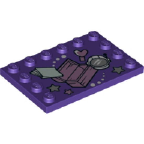 Tile, Modified 4 x 6 with Studs on Edges with Treasure Chest, Space Helmet, and Book Pattern