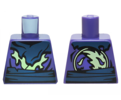Torso Ninjago Tattered Dark Blue and Yellowish Green Robe and Dark Blue Belt Pattern