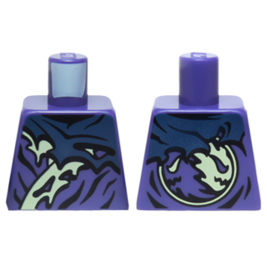 Torso Ninjago Tattered Dark Blue and Yellowish Green Robe Pattern