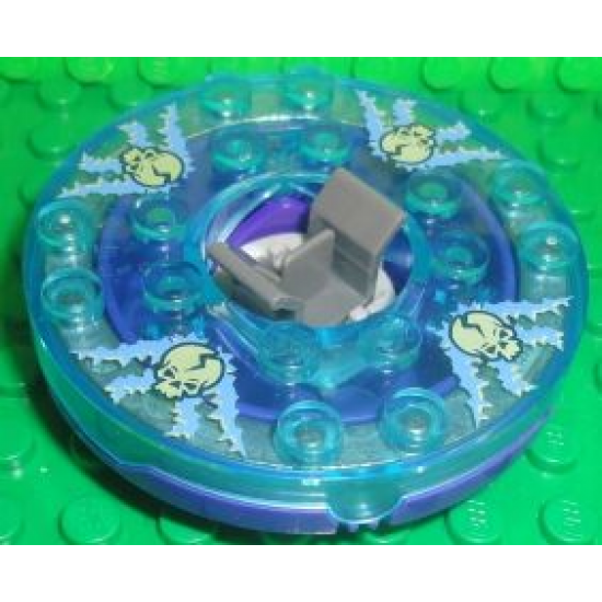 Turntable 6 x 6 x 1 1/3 Round Base with Trans-Light Blue Top and Glow In Dark Opaque Skulls on Light Blue Pattern (Ninjago Spinner)