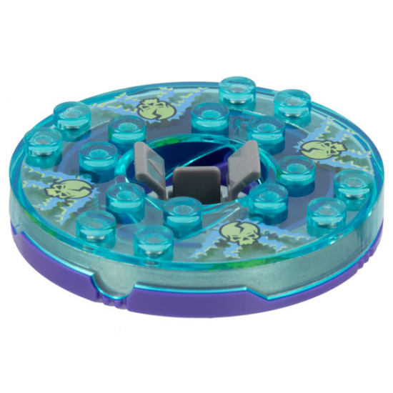 Turntable 6 x 6 x 1 1/3 Round Base with Trans-Light Blue Top and Glow In Dark Opaque Skulls on Light Blue Pattern (Ninjago Spinner)