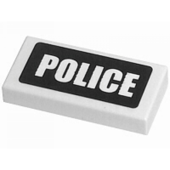 Tile 1 x 2 with White 'POLICE' on Black Background Pattern (Sticker) - Sets 7235 / 7236 / 7237