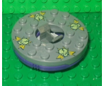 Turntable 6 x 6 x 1 1/3 Round Base with Flat Silver Top and Glow In Dark Opaque Skulls on Yellow Pattern (Ninjago Spinner)