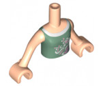 Mini Doll, Torso Friends Girl Sand Green Vest Top with Flower and Butterfly Pattern, Light Nougat Arms with Hands