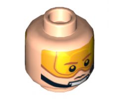Minifigure, Head Dual Sided Orange Visor, Stern Brown Eyebrows, Pupils, Headset, Angry / Determined Pattern (SW Pilot) - Hollow Stud