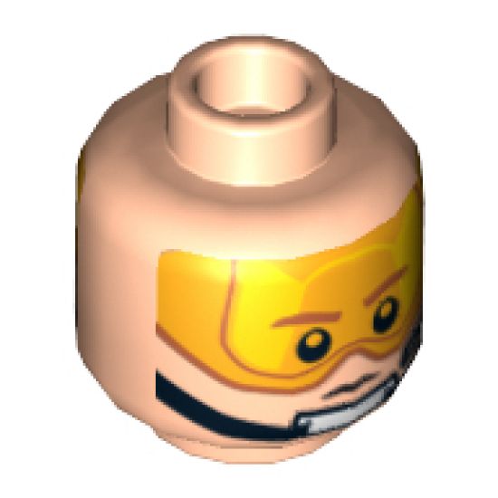 Minifigure, Head Dual Sided Orange Visor, Stern Brown Eyebrows, Pupils, Headset, Angry / Determined Pattern (SW Pilot) - Hollow Stud