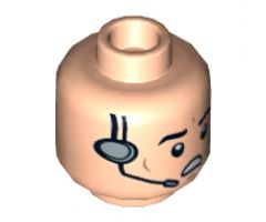 Minifigure, Head Male Black Eyebrows, Cheek Lines, Open Mouth, Headset Pattern (SW Imperial Gunner) - Hollow Stud