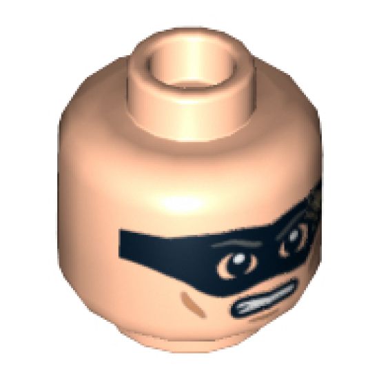Minifigure, Head Male Black Eye Mask with Dirt Stains, Clenched Teeth Pattern (The Lone Ranger) - Hollow Stud
