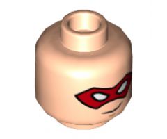 Minifigure, Head Dual Sided Male Red Eye Mask, White Eyes, Smile with Teeth / Lopsided Grin Pattern (Robin) - Hollow Stud