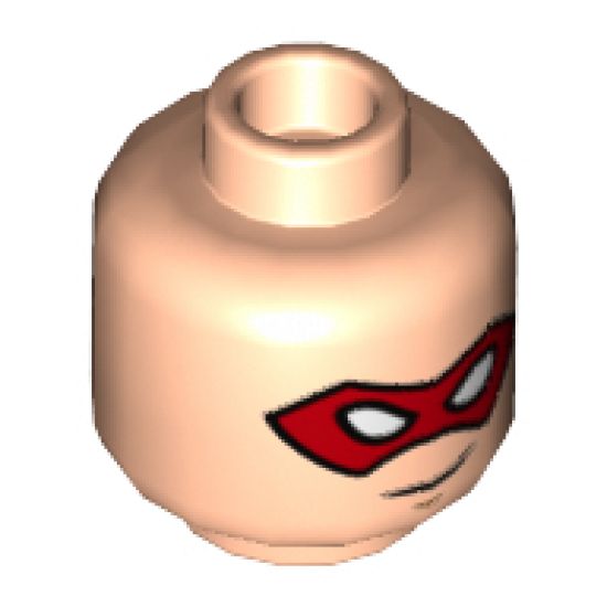 Minifigure, Head Dual Sided Male Red Eye Mask, White Eyes, Smile with Teeth / Lopsided Grin Pattern (Robin) - Hollow Stud