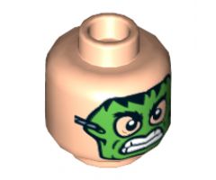Minifigure, Head Dual Sided with Bandaged Brow and Bruised Cheek / Green Hulk Mask Pattern - Hollow Stud