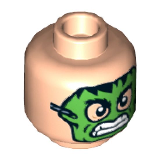 Minifigure, Head Dual Sided with Bandaged Brow and Bruised Cheek / Green Hulk Mask Pattern - Hollow Stud
