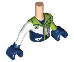 Mini Doll, Torso Friends Boy Lime, White, and Dark Blue Jacket Pattern, Lime Left Arm with Dark Blue Hand, White Right Arm with Dark Blue Hand Pattern