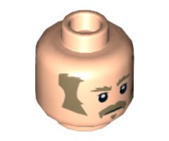 Minifigure, Head Dark Tan Bushy Eyebrows, Sideburns and Moustache Pattern - Hollow Stud