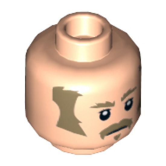 Minifigure, Head Dark Tan Bushy Eyebrows, Sideburns and Moustache Pattern - Hollow Stud