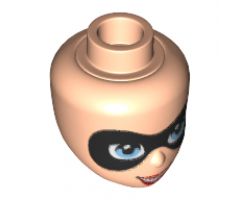 Mini Doll, Head Friends with Black Domino Mask, Bright Light Blue Eyes and Red Lips Pattern (Harley Quinn)
