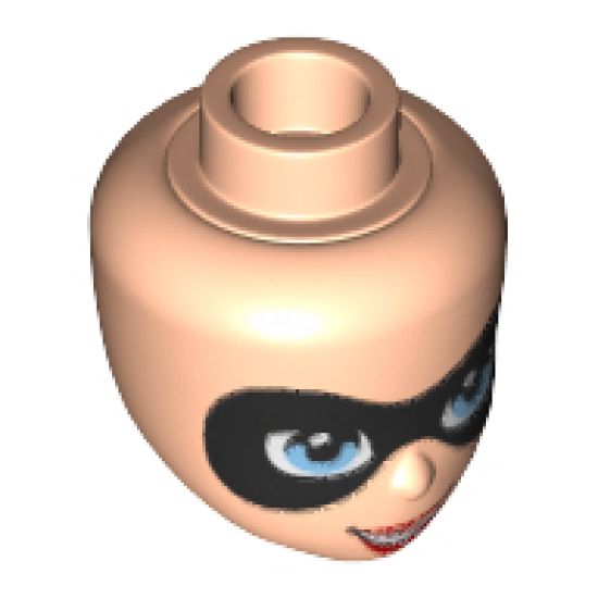 Mini Doll, Head Friends with Black Domino Mask, Bright Light Blue Eyes and Red Lips Pattern (Harley Quinn)