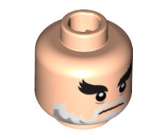 Minifigure, Head Black Bushy Eyebrows, White Moustache and Beard with Gray Pattern - Hollow Stud